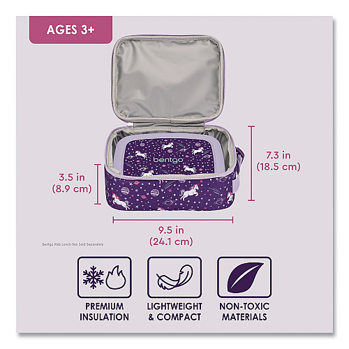 bentgo Kids Insulated Lunch Tote, Unicorns Theme, 7.3" x 3.5" x 9.5", Purple/Multicolor (DBGUNI)