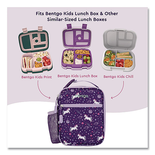 bentgo Kids Insulated Lunch Tote, Unicorns Theme, 7.3" x 3.5" x 9.5", Purple/Multicolor (DBGUNI)