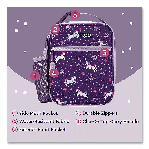 bentgo Kids Insulated Lunch Tote, Unicorns Theme, 7.3" x 3.5" x 9.5", Purple/Multicolor (DBGUNI)