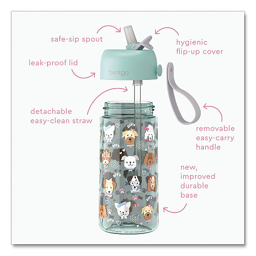bentgo Puppy Love Plastic Water Bottle, 15 oz, Multicolor (DWB1PPY)