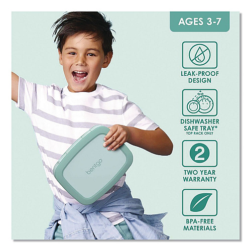 bentgo Kids Five-Compartment Bento Box, 8.5" x 6.5" x 2", Seafoam Green (KIDSSF)