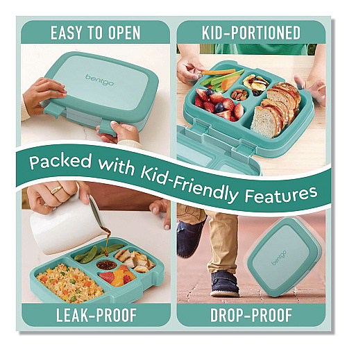 bentgo Kids Five-Compartment Bento Box, 8.5" x 6.5" x 2", Seafoam Green (KIDSSF)