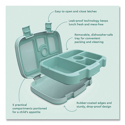 bentgo Kids Five-Compartment Bento Box, 8.5" x 6.5" x 2", Seafoam Green (KIDSSF)
