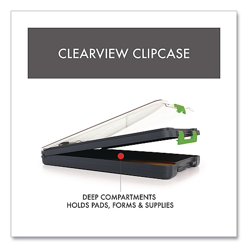 Dexas ClearView Clipcase Storage Clipboard, 0.35" Clip Capacity, Holds 8.87 x 12.25 Sheets, Gray/Green (5717802)