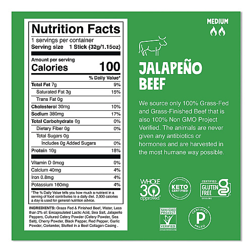 CHOMPS Jalepeno Beef Meat Stick, 1.15 oz Stick, 24/Box (ZHO00425)