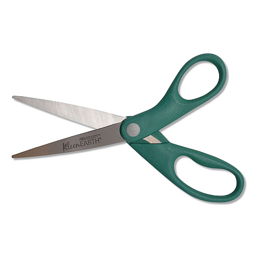 Westcott KleenEarth Rice Husk Scissors, Pointed Tip, 8" Long, Straight Blue/Green Handle, 2/Pack (14882036)
