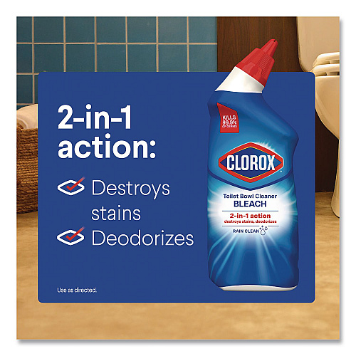 Clorox Disinfecting Toilet Bowl Cleaner with Bleach, Rain Clean Scent, 24 oz Bottle, 2/Pack, 6 Packs/Carton (30924CT)
