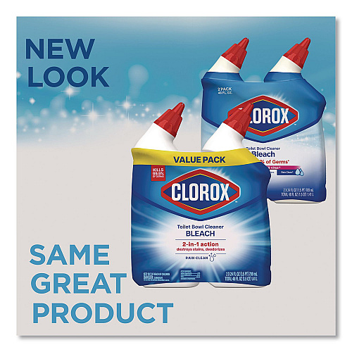 Clorox Disinfecting Toilet Bowl Cleaner with Bleach, Rain Clean Scent, 24 oz Bottle, 2/Pack, 6 Packs/Carton (30924CT)