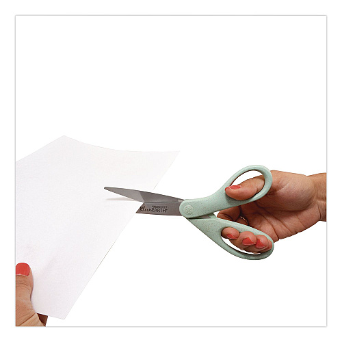 Westcott KleenEarth Rice Husk Scissors, Pointed Tip, 8" Long, Straight Sage Blue Handle (17350)