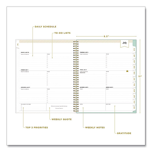 Blue Sky Day Designer Secret Garden Mint Academic Weekly/Monthly Twin-Wire Notes Planner, 11 x 8.5, 12-Month: July 2025 to June 2026 (137896A26)