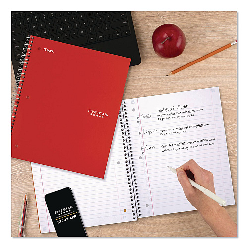 Five Star Wirebound Notebook, 3-Subject, Medium/College Rule, Fire Red Cover, (150) 11 x 8.5 Sheets (72065)