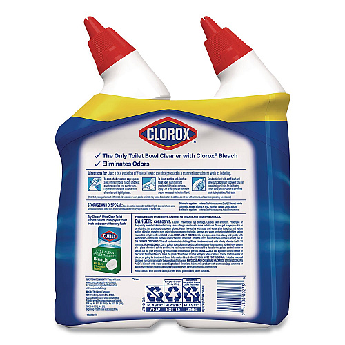 Clorox Disinfecting Toilet Bowl Cleaner with Bleach, Rain Clean Scent, 24 oz Bottle, 2/Pack, 6 Packs/Carton (30924CT)