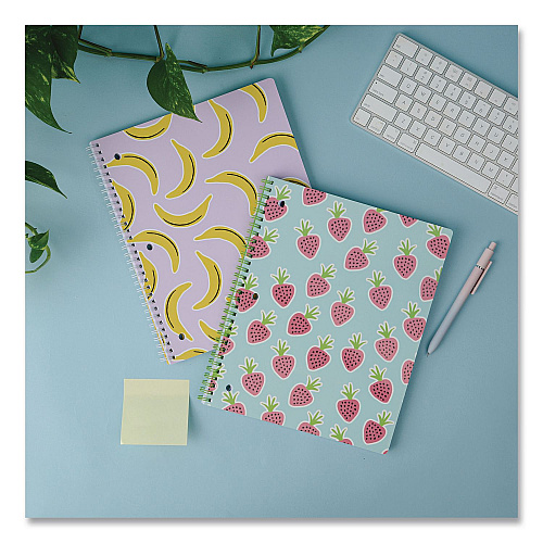 DesignWorks Ink Twin-Wire Notebook, Randomly Assorted Banana and Strawberry Cover Designs, 1-Subject, Wide/Legal Rule, (80) 10.5 x 8.5 Sheets (TTWSA114ST)