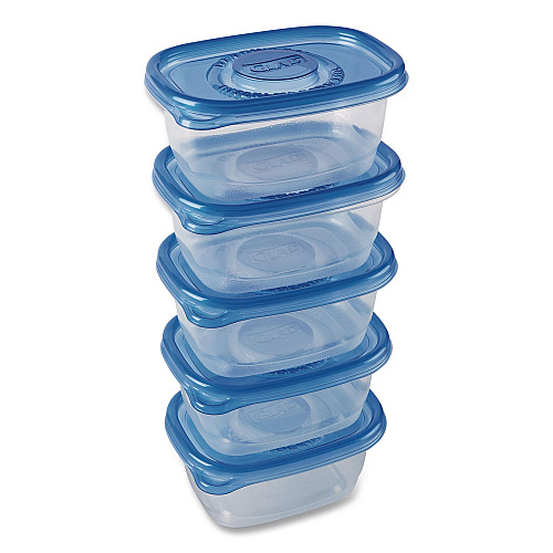 Glad Soup and Salad Containers, Medium Rectangle, 24 oz, 6.49 x 4.86 x 2.98, Clear/Bue, Plastic, 5/Pack (60796PK)