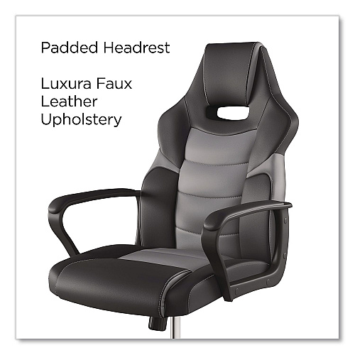 Emerge Vector Luxura Faux Leather Gaming Chair, Supports Up to 275 lbs, Black/Gray Seat, Black/Gray Back, Black Base (61108)