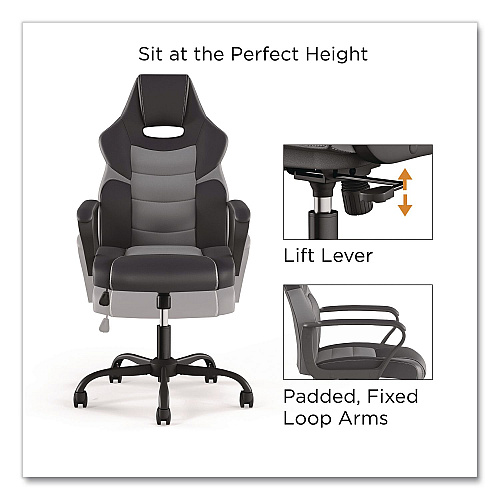 Emerge Vector Luxura Faux Leather Gaming Chair, Supports Up to 275 lbs, Black/Gray Seat, Black/Gray Back, Black Base (61108)