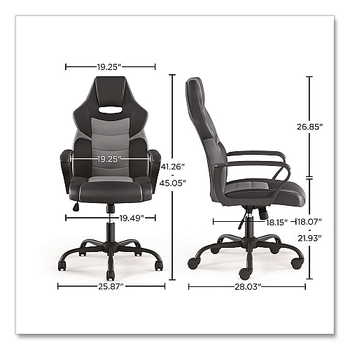 Emerge Vector Luxura Faux Leather Gaming Chair, Supports Up to 275 lbs, Black/Gray Seat, Black/Gray Back, Black Base (61108)