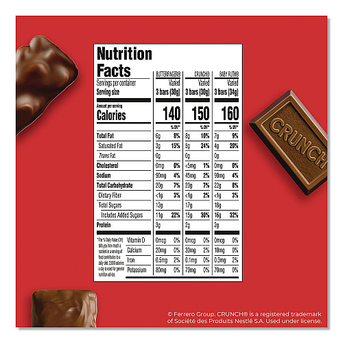 FERRERO ROCHER Baby Ruth, Butterfinger, Crunch Minis Party Pack, 90 Pieces, 32.4 oz Bag (689517)
