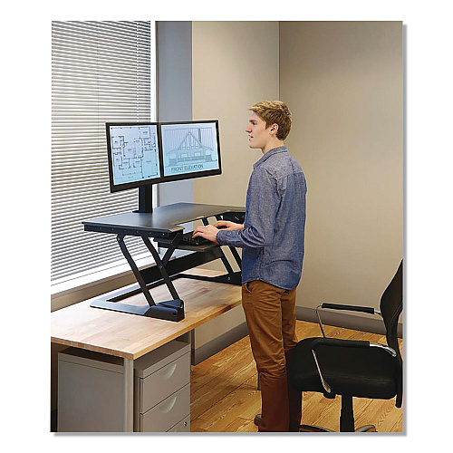 Ergotron WorkFit-TL Adjustable Standing Desk Converter, 37.5" x 27" x 5" to 20", Dark Gray/Black (33406085)