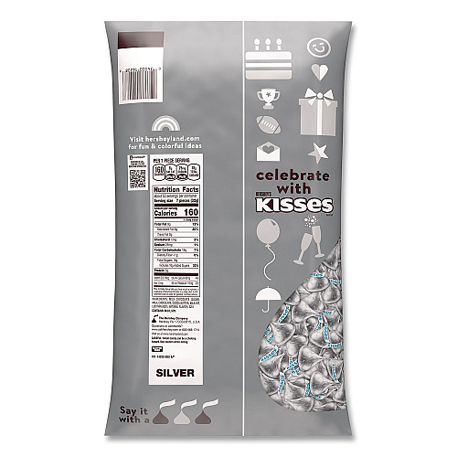 Hershey's KISSES Milk Chocolate Candy, Silver Foils, 60 oz Bag (HEC33458)