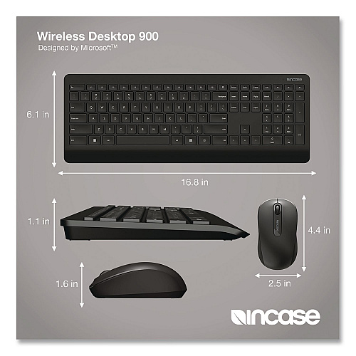 Incase Designed by Microsoft Wireless Desktop 900 Keyboard and Optical Mouse Combo, 2.4 GHz Frequency/30 ft Wireless Range, Black (PT300001)