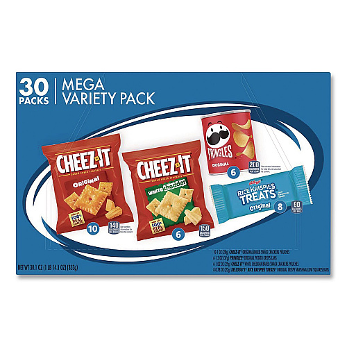 Mega Variety Pack, Cheez-Its, Pringles, Rice Krispies, Individually Wrapped, 30/Box (KEE00149)