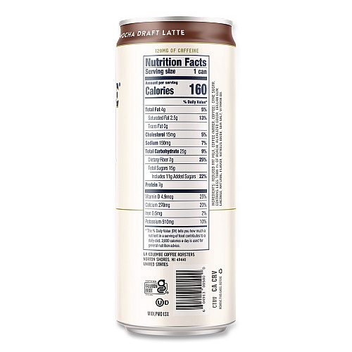 La Colombe Draft Latte Cold Brew, Mocha Latte, 11 oz Can, 12/Carton (LCT00500)