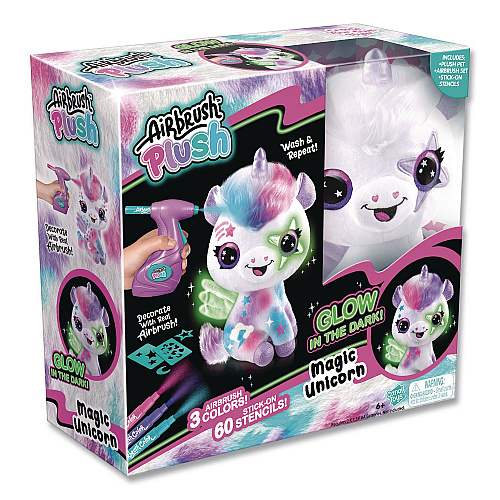 Style 4 Ever Airbrush Plush Glow-in-the-Dark Unicorn with Airbrush Tool, (3) Washable Ink Tubes and (60) Stick-On Stencils, Ages 6 and Up (2283308)
