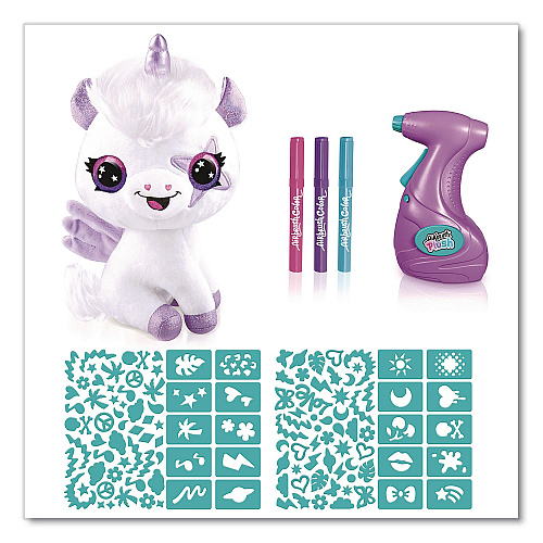Style 4 Ever Airbrush Plush Glow-in-the-Dark Unicorn with Airbrush Tool, (3) Washable Ink Tubes and (60) Stick-On Stencils, Ages 6 and Up (2283308)