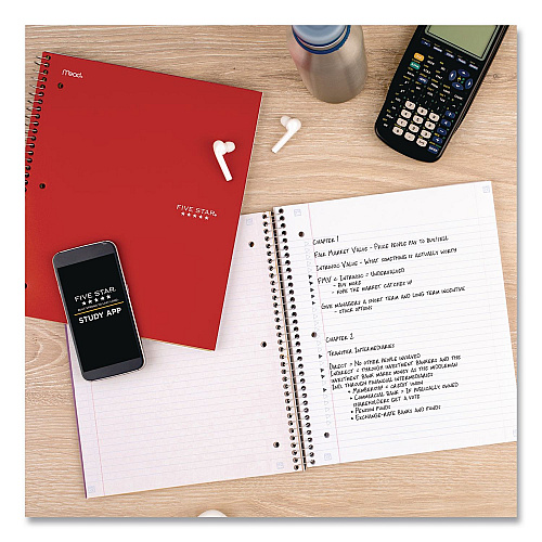 Five Star Wirebound Notebook, 5-Subject, Medium/College Rule, Fire Red Cover, (200) 11 x 8.5 Sheets (72077)