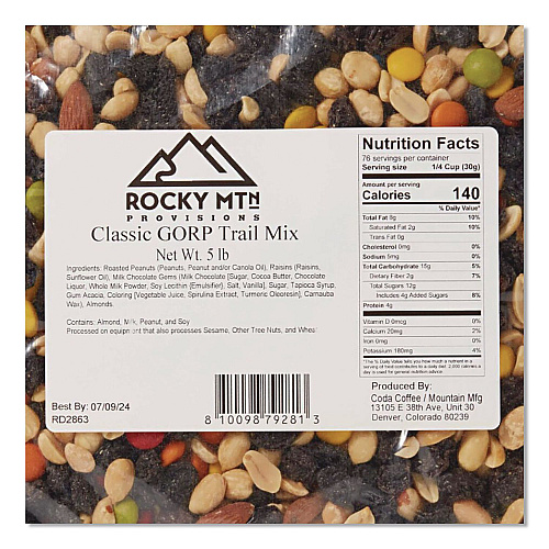 Mountain Manufacturing Rocky MTN Provisions Classic GORP Trail Mix, 5 lb Bag, 4/Carton (CDA79281)