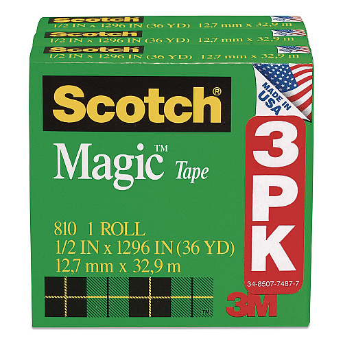 Scotch Magic Tape Refill, 1" Core, 0.5" x 36 yds, Clear, 108 Rolls/Carton (810H3CT)