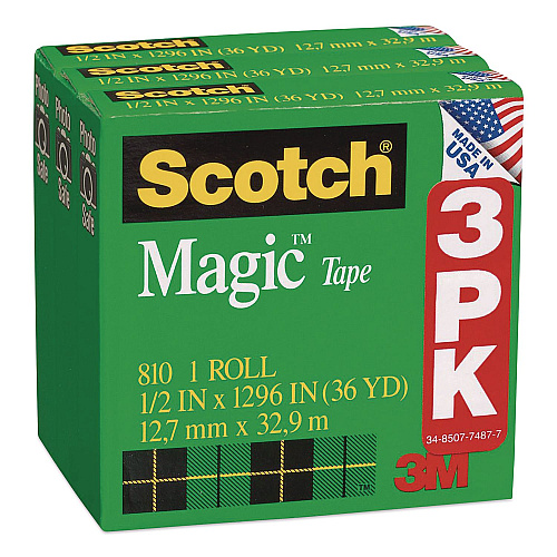 Scotch Magic Tape Refill, 1" Core, 0.5" x 36 yds, Clear, 108 Rolls/Carton (810H3CT)