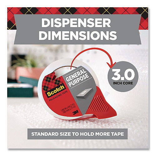 Scotch General Purpose Packaging Tape with Dispenser, 3" Core, 1.88" x 54.6 yd, Clear (3350RD36GC)