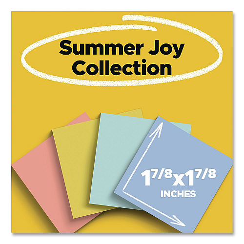 Post-it Note Pads in Summer Joy Collection Colors, 1.88" x 1.88", Assorted Colors, 90 Sheets/Pad, 18 Pads/Pack (62218SSJOYCP)