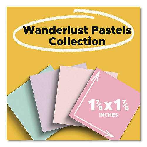 Post-it Recycled Notes in Wanderlust Pastels Collection Colors, 1.88" x 1.88", Assorted Colors, 70 Sheets/Pad, 18 Pads/Pack (62218SSNRPCP)