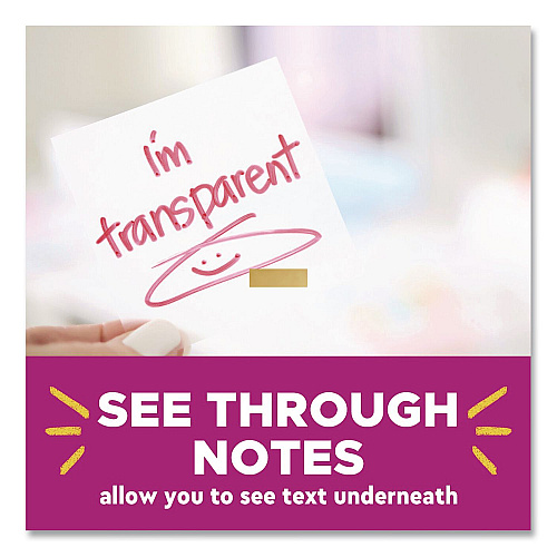 Post-it Transparent Notes, 2.88" x 2.88", Assorted Colors, 36 Sheets/Pad, 2 Pads/Pack (6002COL)