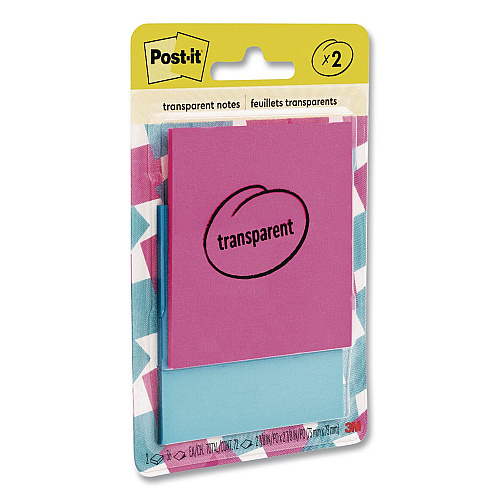 Post-it Transparent Notes, 2.88" x 2.88", Assorted Colors, 36 Sheets/Pad, 2 Pads/Pack (6002COL)