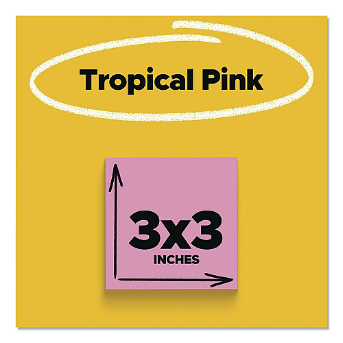 Post-it Pads in Energy Boost Colors, 3" x 3", Tropical Pink, 90 Sheets/Pad, 5 Pads/Pack (6545SSNP)