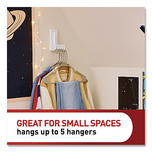 Command Folding Clothes Hanger Arm, Individual Slots for Five Clothes Hangers, Plastic, White, Supports 7.5 lb (17029ES)