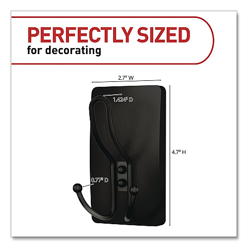 Command Decorative X-Large Triple Hooks, Metal, Matte Black, Supports 10 lb, 2/Pack (17038MB2ES)