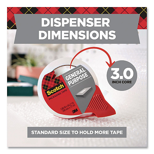 Scotch General Purpose Packaging Tape with Dispenser, 3" Core, 1.88 x 84.2 yds, Clear (335077RD36GC)
