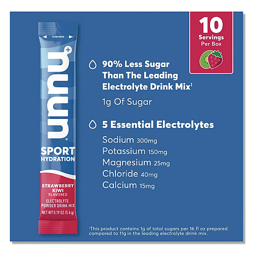 nuun Sport Hydration Electrolyte Powder Drink Mix, Strawberry Kiwi, 0.19 oz Stick, 10/Box (02394)