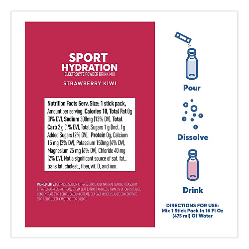 nuun Sport Hydration Electrolyte Powder Drink Mix, Strawberry Kiwi, 0.19 oz Stick, 10/Box (02394)