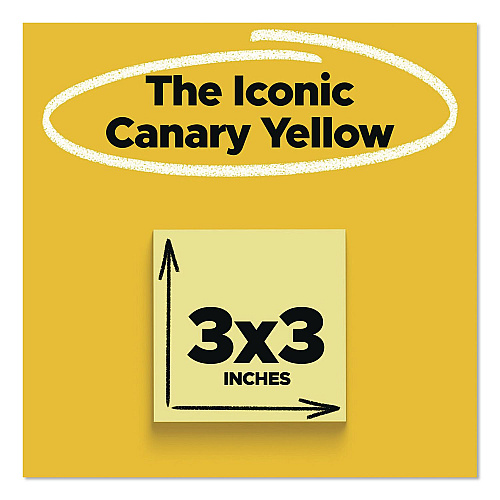 Post-it Original Pads in Canary Yellow, Note Ruled, 3" x 3", 100 Sheets/Pad, 18 Pads/Pack (654144YW)