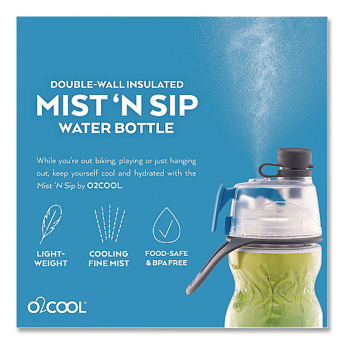 O2COOL Elite Mist 'N Sip Plastic Double-Wall Insulated Water Bottle, 20 oz, Ombre Blue (HMLDP07OMB)
