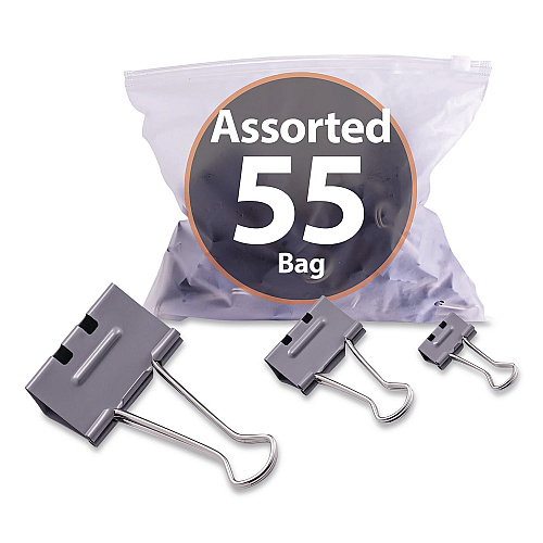 Officemate EZ Binder Clips, (25) Small (0.75"), (25) Medium (1.25"), (5) Large (2"), Gray, 55/Pack (99260)