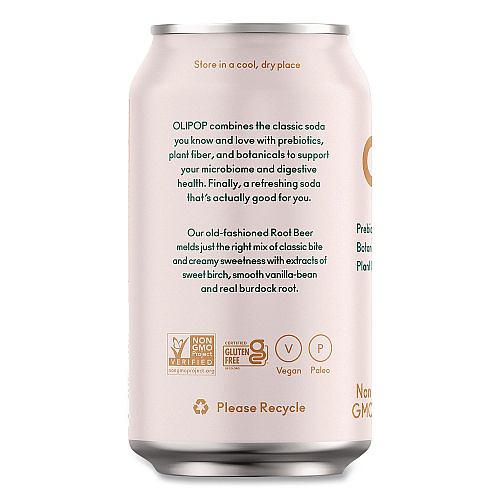 OLIPOP Prebiotic Soda, Root Beer, 12 oz Can, 12/Carton (ICO70288)