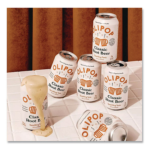 OLIPOP Prebiotic Soda, Root Beer, 12 oz Can, 12/Carton (ICO70288)