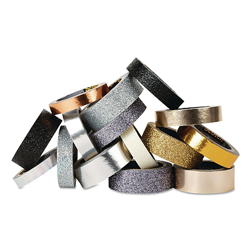 Scotch Washi Glitter Metallic Tape, Black/Gold/Silver, Assorted Sizes/Colors/Finishes, 15 Rolls/Pack (C101715P6)
